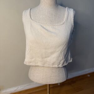 St John Cream Knit Crop Top Scalloped Hem Beige S GUC Quiet Luxury Minimalist